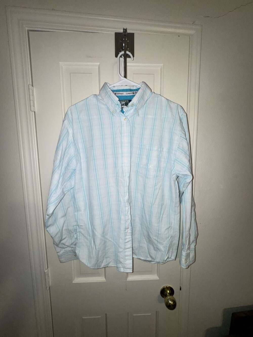 Cowboy Equipment 4Her Light Blue and White Striped Long Sleeve Button Down Shirt